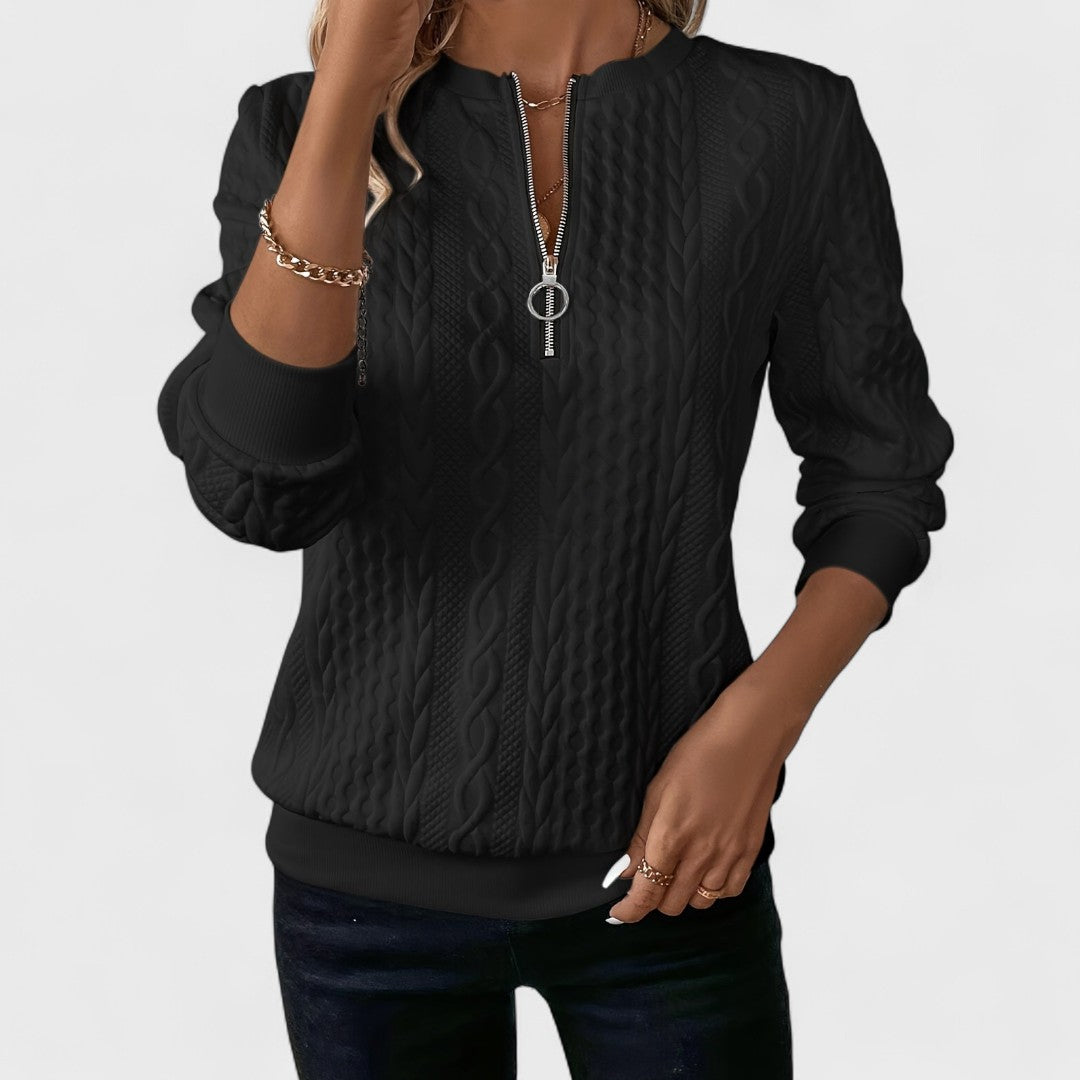 Minda | Zip-Up Cable Knit Sweater