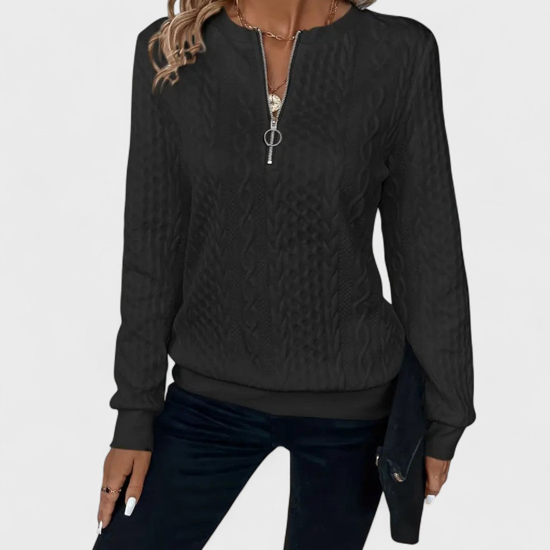 Minda | Zip-Up Cable Knit Sweater
