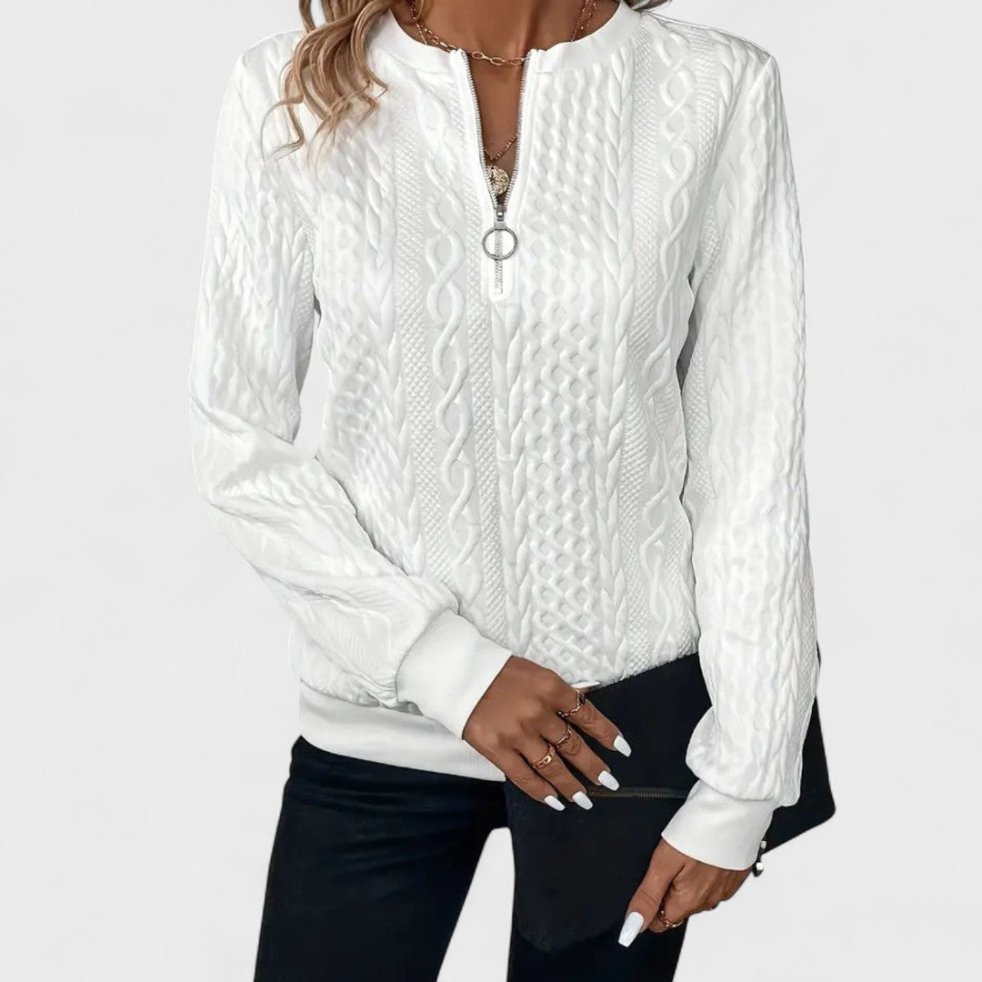 Minda | Zip-Up Cable Knit Sweater