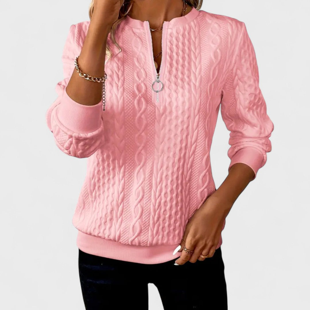 Minda | Zip-Up Cable Knit Sweater